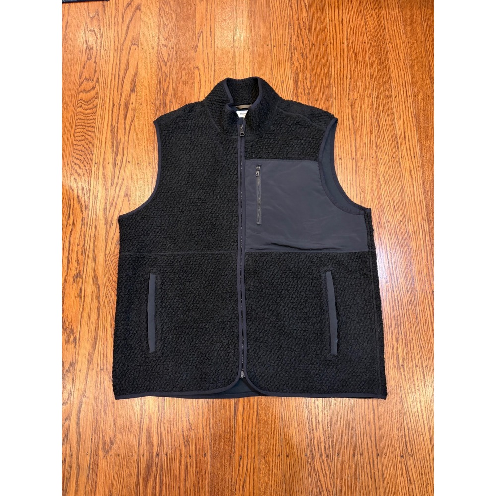 Bonobos Black Wool Blend Sherpa Fleece Zip Vest Men's Large Utility Outdoor